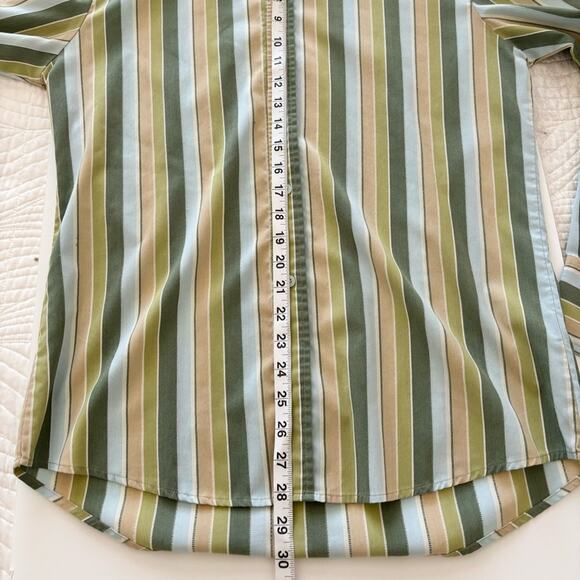 7 Diamonds Mens Button Up Shirt Medium Green Stripe Cotton Polyester Formal - Picture 10 of 10